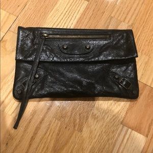 Balenciaga fold-over clutch bag purse black